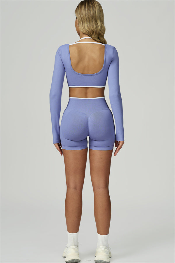 The Prime Line Long Sleeve Crop Top Shorts 2-Piece Set