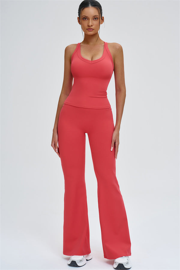 The Slate Cross Back Top Flared Leggings 2-Piece Set