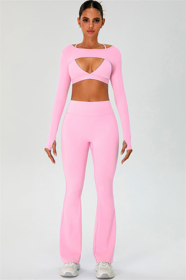 The Ember Sports Bra Crop Top Flared Leggings 3-Piece Set