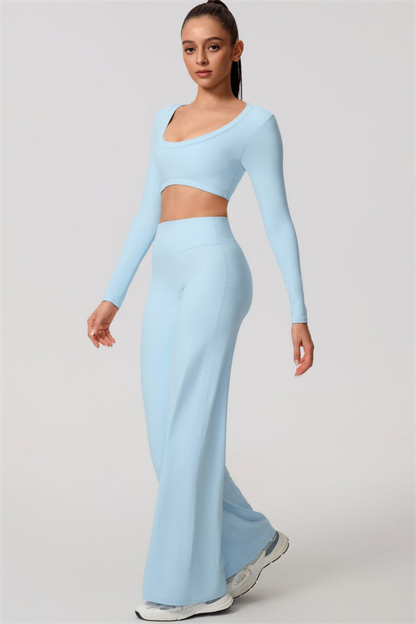 The Nestle Long Sleeve Crop Top Straight Leg Pants 2-Piece Set