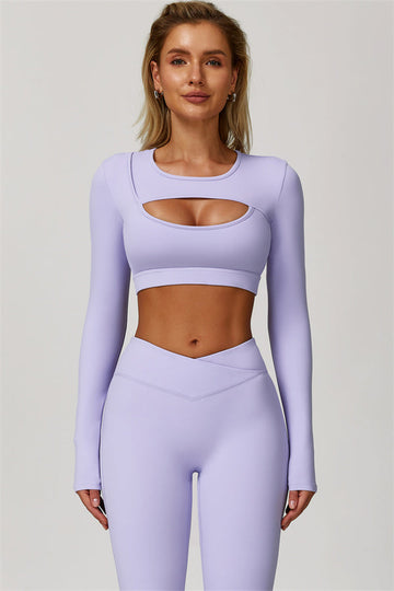 The Lavish Long Sleeve Cut-out Crop Top Flared Leggings 2-Piece Set