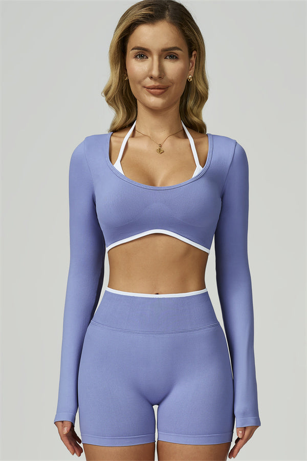 The Prime Line Long Sleeve Crop Top Shorts 2-Piece Set