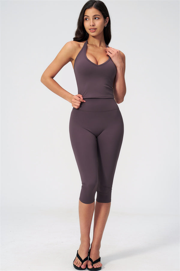 The Twirl Halter Tank Top Capri Leggings 2-Piece Set