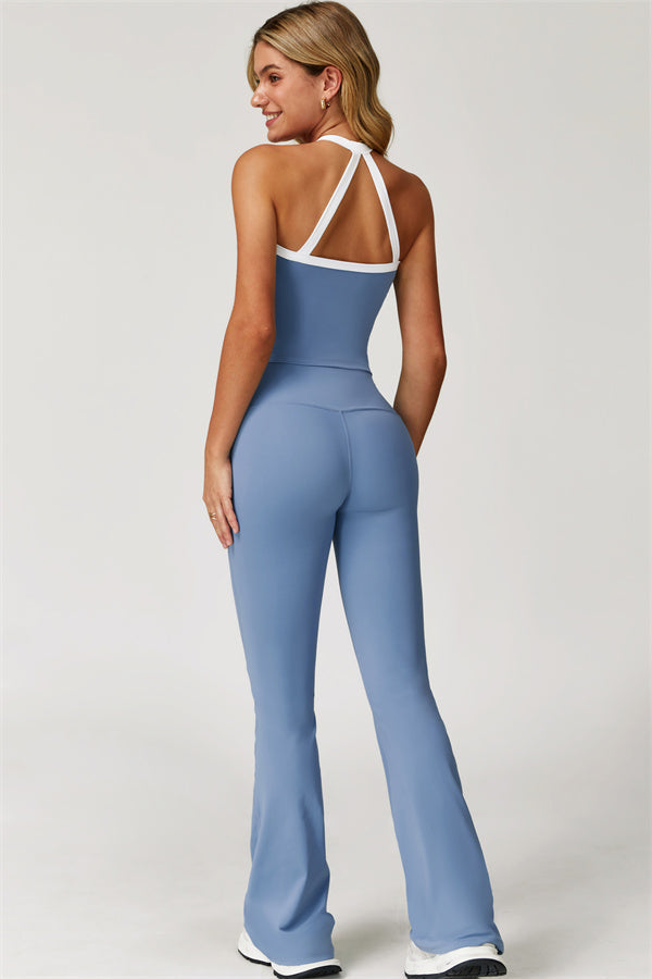The Quest Cross Back Crop Top Flared Leggings 2-Piece Set