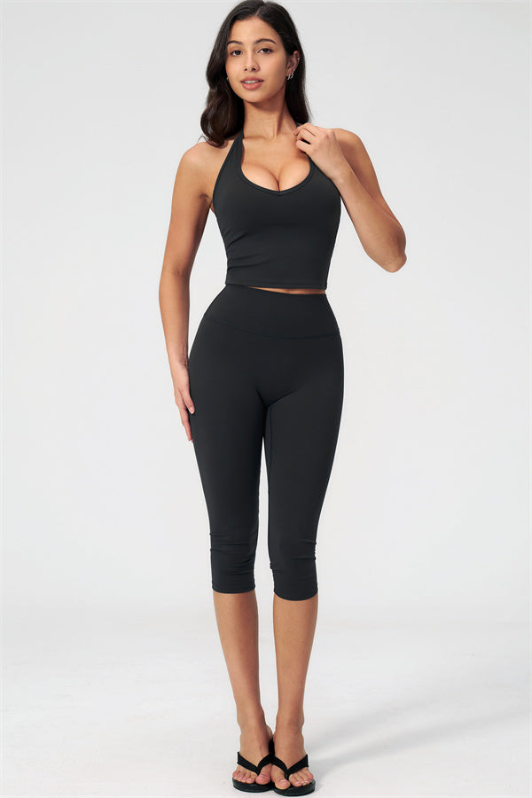 The Twirl Halter Tank Top Capri Leggings 2-Piece Set