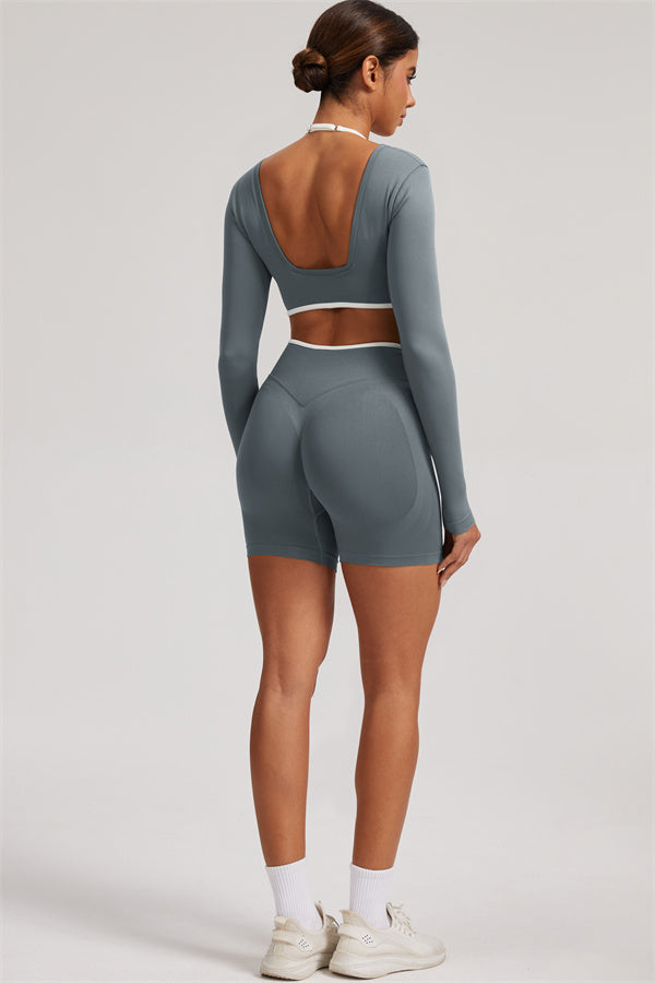 The Elevate Long Sleeve Crop top Shorts 2-Piece Set
