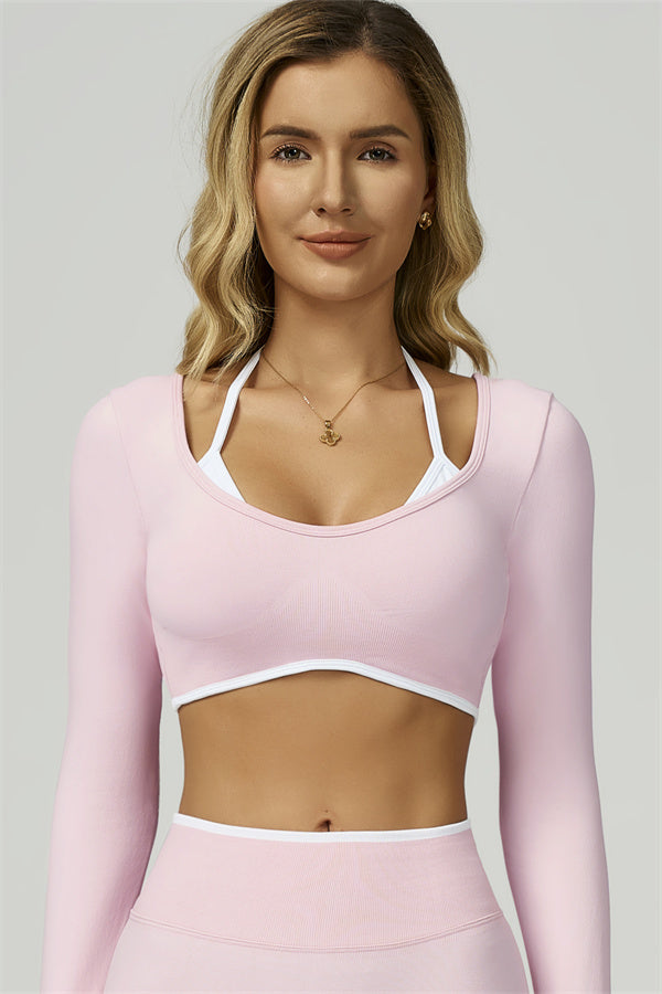 The Prime Line Long Sleeve Crop Top Shorts 2-Piece Set