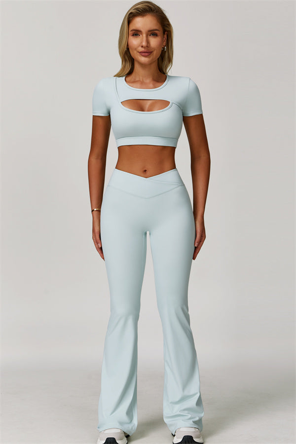 The Lavish Cut-out Crop Top Flared Leggings 2-Piece Set
