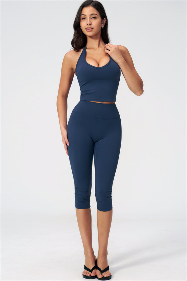 The Twirl Halter Tank Top Capri Leggings 2-Piece Set
