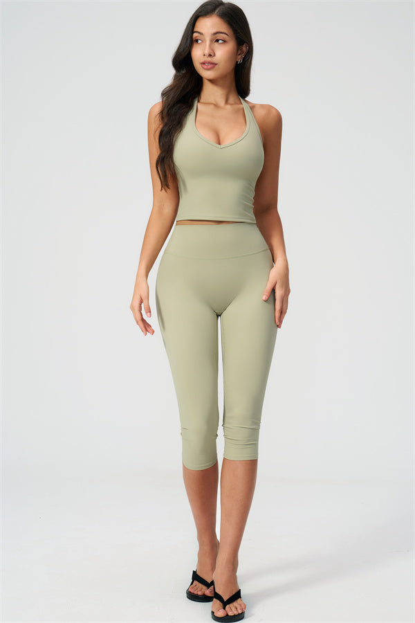 The Twirl Halter Tank Top Capri Leggings 2-Piece Set
