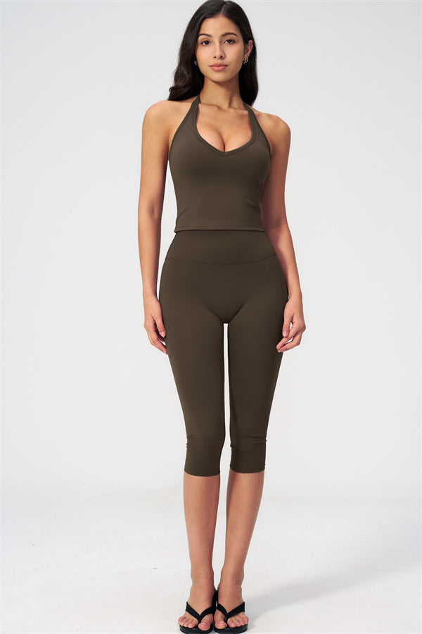 The Twirl Halter Tank Top Capri Leggings 2-Piece Set