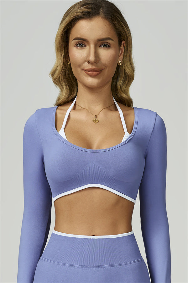 The Prime Line Long Sleeve Crop Top Shorts 2-Piece Set