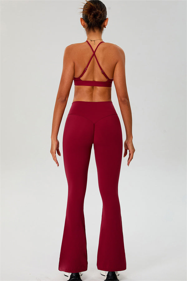 The Ember Sports Bra Crop Top Flared Leggings 3-Piece Set