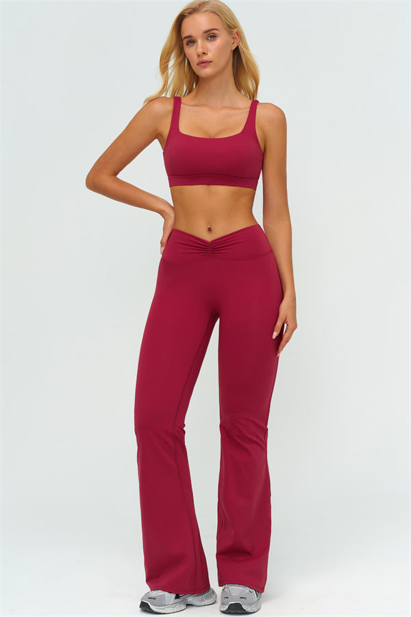 The Lushness V-Back Sports Bra Flared Leggings 2-Piece Set