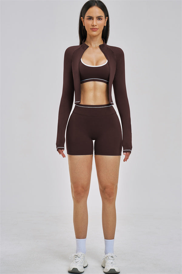 The Unbound Jacket Sports Bra Shorts 3-Piece Set