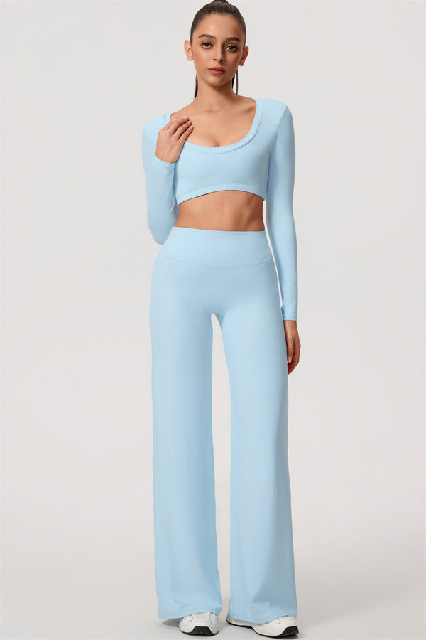 The Nestle Long Sleeve Crop Top Straight Leg Pants 2-Piece Set