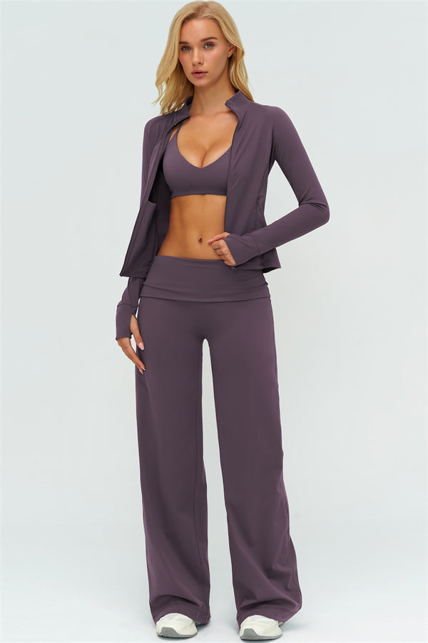 The Twirl Zip Jacket Sports Bra Straight Leg Pants 3-Piece Set