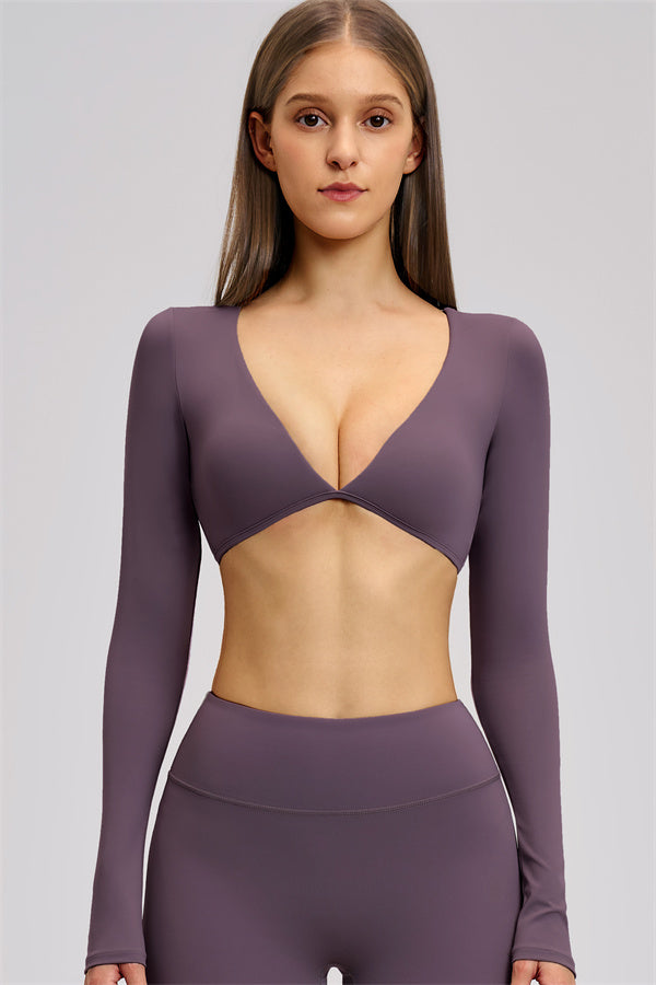 The Zestful Long Sleeve Crop Top Flared Leggings 2-Piece Set