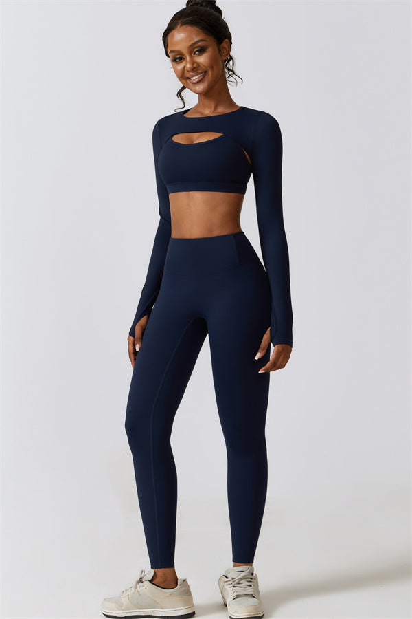 Juno Star Crop Top Sports Bra Leggings 3-Piece Set