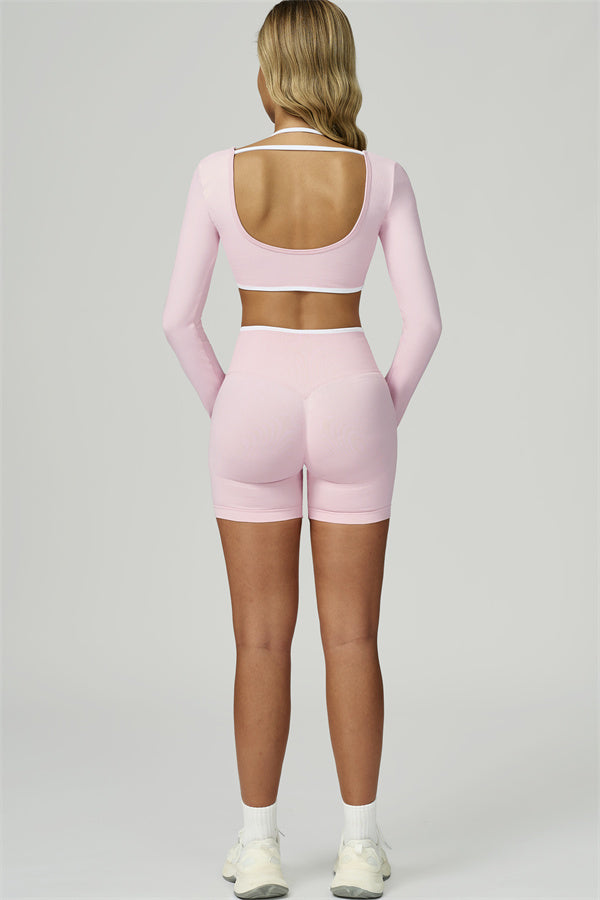 The Prime Line Long Sleeve Crop Top Shorts 2-Piece Set
