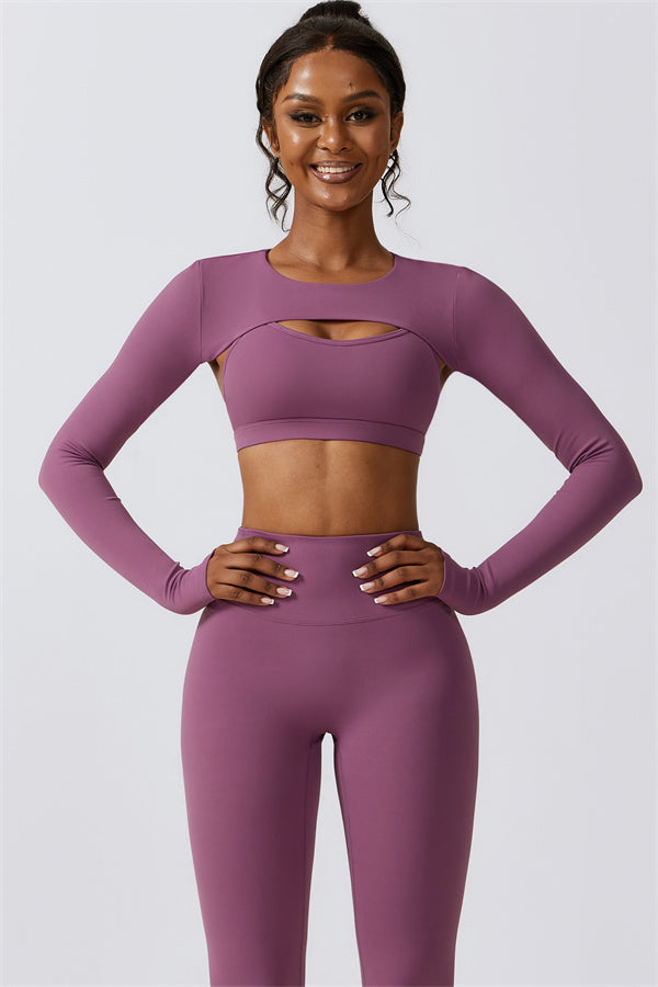 Juno Star Crop Top Sports Bra Leggings 3-Piece Set