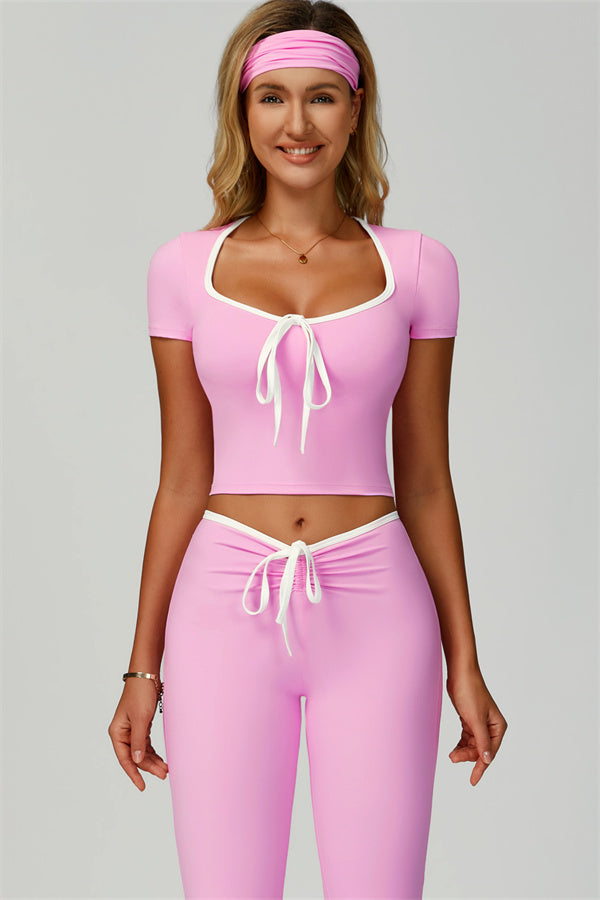 The Skyline Tie Top Flared Leggings Headband 3-Piece Set