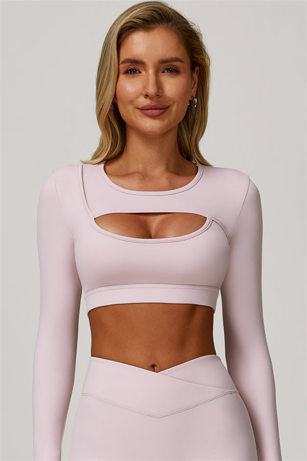 The Lavish Long Sleeve Cut-out Crop Top Flared Leggings 2-Piece Set