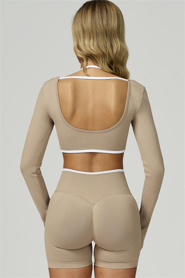 The Prime Line Long Sleeve Crop Top Shorts 2-Piece Set
