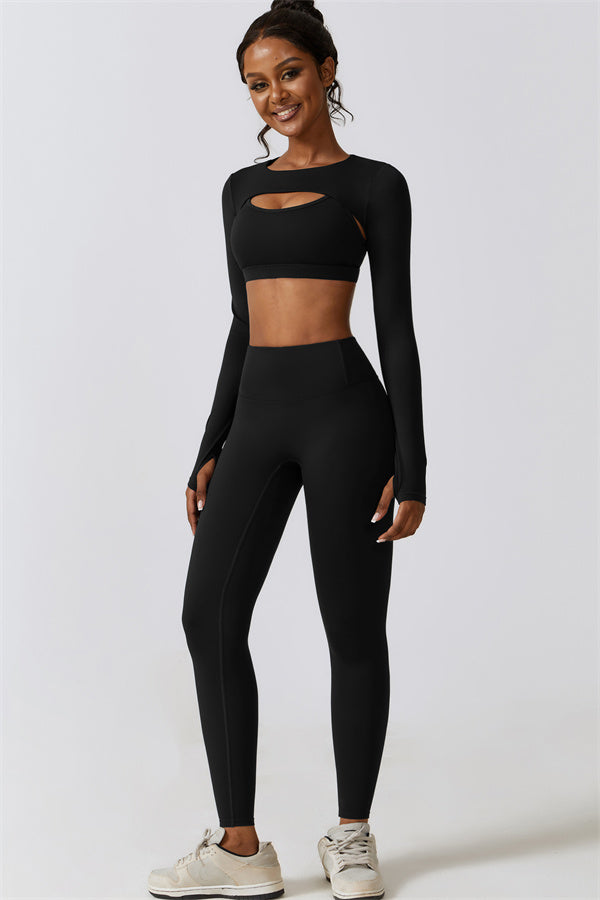 Juno Star Crop Top Sports Bra Leggings 3-Piece Set
