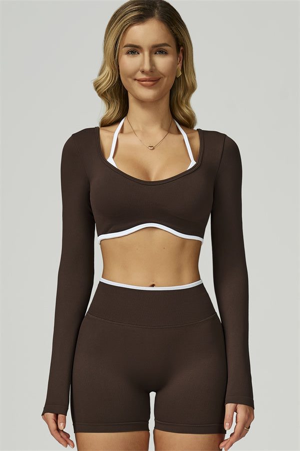 The Prime Line Long Sleeve Crop Top Shorts 2-Piece Set