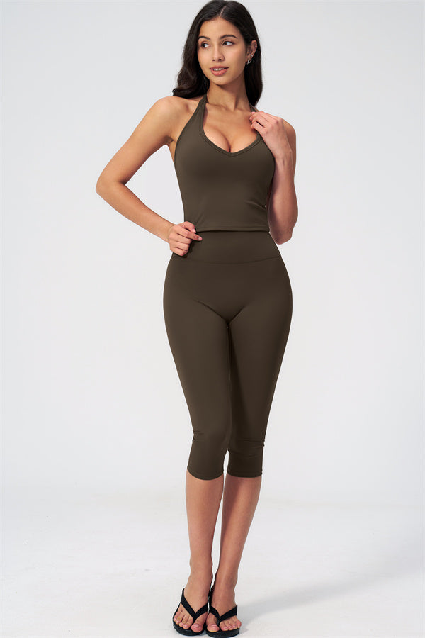 The Twirl Halter Tank Top Capri Leggings 2-Piece Set
