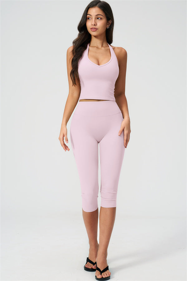 The Twirl Halter Tank Top Capri Leggings 2-Piece Set