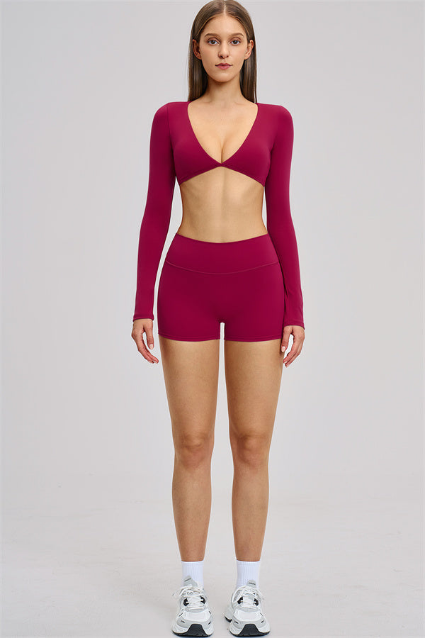 The Zestful Long Sleeve Crop Top Shorts 2-Piece Set