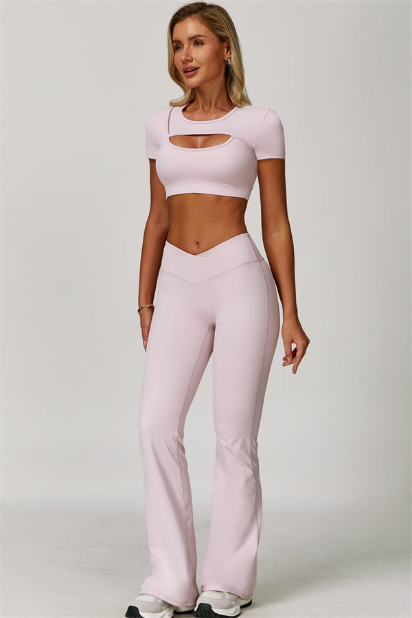 The Lavish Cut-out Crop Top Flared Leggings 2-Piece Set
