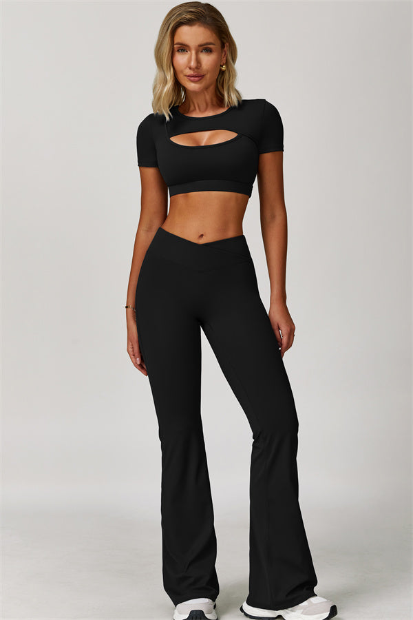 The Lavish Cut-out Crop Top Flared Leggings 2-Piece Set