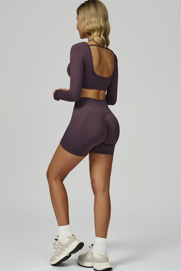 The Prime Long Sleeve Crop Top Shorts 2-Piece Set