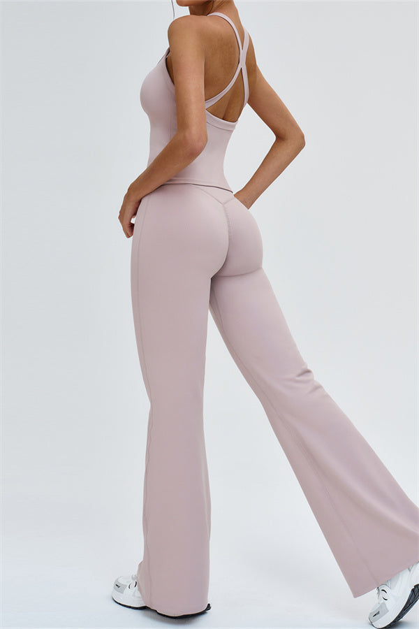The Slate Cross Back Top Flared Leggings 2-Piece Set